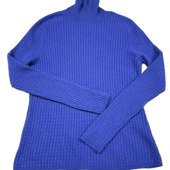 Iris Singer Purple Cable Knit Pure Cashmere Turtleneck Sweater Size L Large - Picture 6 of 6